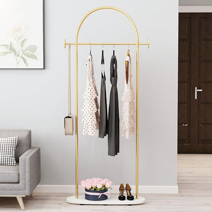 Gold Clothing Racks Heavy Duty, Gold Coat Racks Standing With Marble Base, Modern Coat Racks for Hanging Clothes, Clothing Racks for Boutique, Office