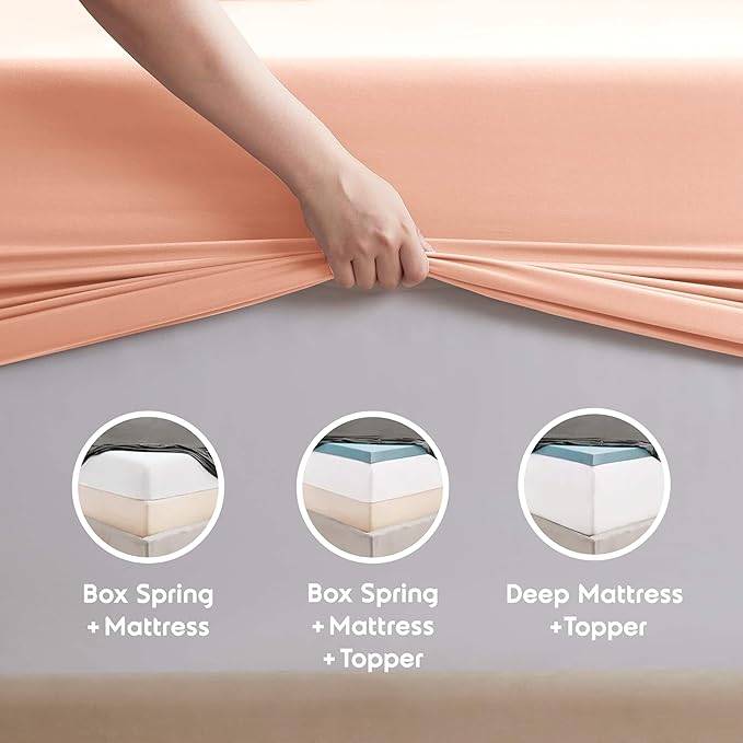 Nestl Full XL Sheet Set - Luxury 1800 Ultra-Soft Microfiber Full Extra Long Bed Sheets - Double Brushed - Deep Pockets - Easy Fit - 4 Piece Set - Bedding Sheets & Pillowcases (Full XL, Peach)