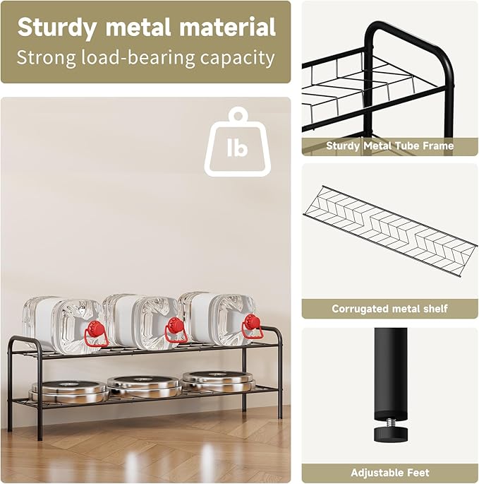 2-Tier Metal Shoe Rack, Free Standing Shoe Storage Rack for Entryway, Closet and Hallway (Black, 2-Tier-Long)