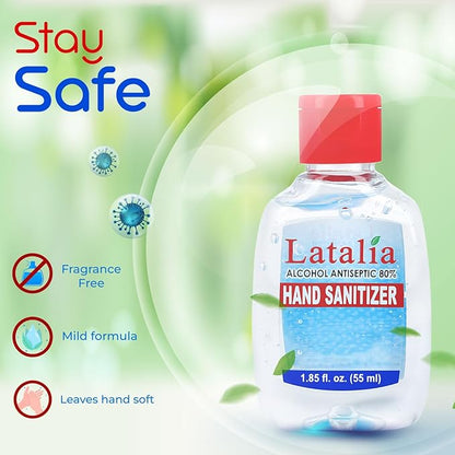 Latalia Mini Hand Sanitizer Travel Size Pack of 144 | 1.85 fl oz with 80% Alcohol Small Hand Sanitizer Bulk For Non-Sticky, Unscented, Gentle & Fresh Hands Anytime