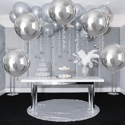 Silver Round Foil Balloons 9 pcs,Metallic Silver Giant 4D Round Balloons 22 Inch for Wedding Graduation Anniversary Baby Shower Birthday Party Decorations