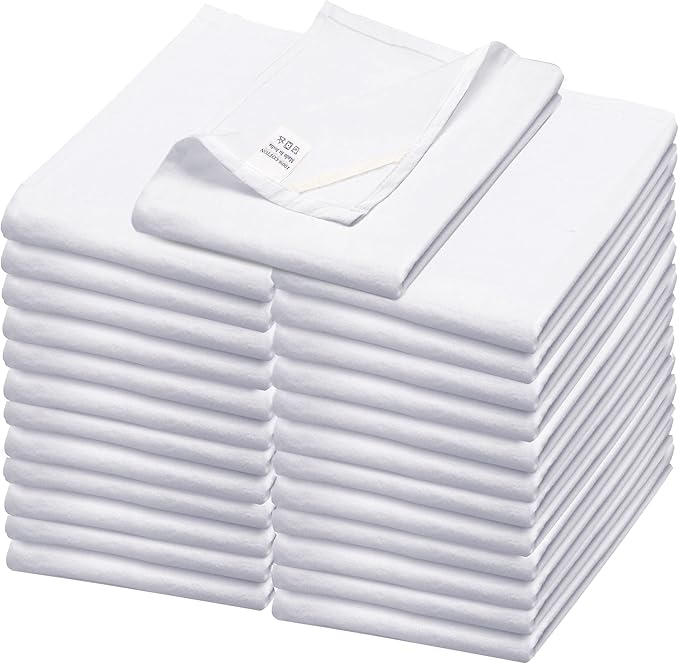 WHITEWRAP Flour Sack Towels| Tea Towel for Crafts| Kitchen Dish Cotton Blank Towel for Embroidery|Baking Bread Proofing Linen Cover| Thick Absorbent Quick Dry| 24 Pack 18"x28" White