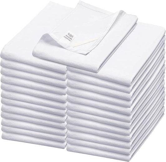 WHITEWRAP Flour Sack Towels| Tea Towel for Crafts| Kitchen Dish Cotton Blank Towel for Embroidery|Baking Bread Proofing Linen Cover| Thick Absorbent Quick Dry| 24 Pack 18"x28" White