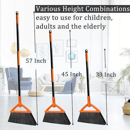 3 Pack Outdoor Indoor Broom, Brooms for Sweeeping Indoor, Heavy-Duty Kitchen Broom with Long Pole, Angle Broom Orange for Garages Restaurant Courtyard Office Slidewalk Lobby Sweep Dust
