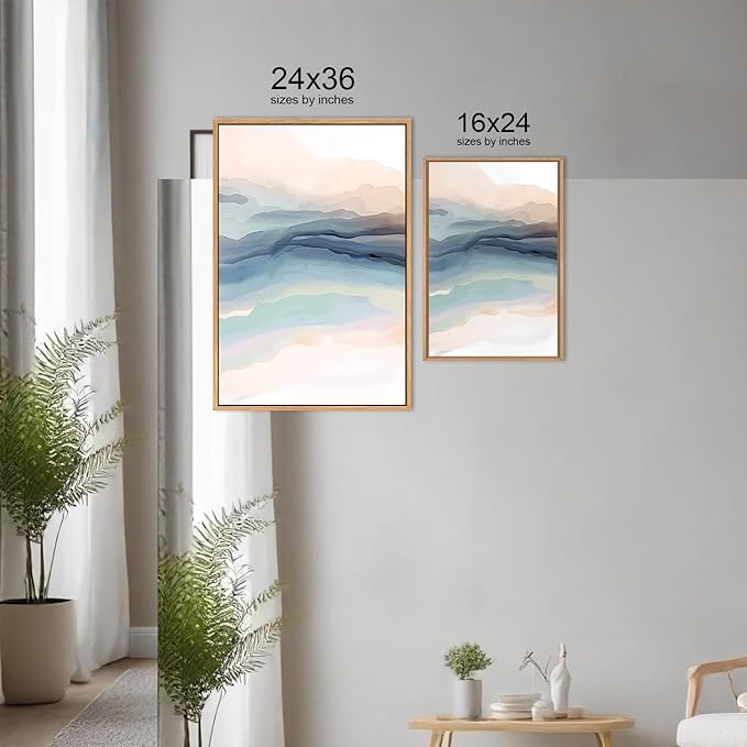 HLNIUC Blue Abstract Wall Art, Watercolor Line 24"x36" Framed Art Set of 3, Modern Wave Canvas Wall Decor, Natural Landscape Paint Stroke Prints for Living Room, Bedroom, Office