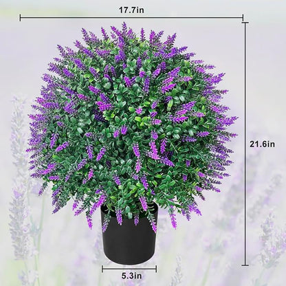 WAYNHUI Tall Artificial Lavender/Rose Topiary Ball Tree Set of 2 Pack Potted Bushes UV Resistant Potted Plants for Indoor Outdoor Home Garden (Lavender)