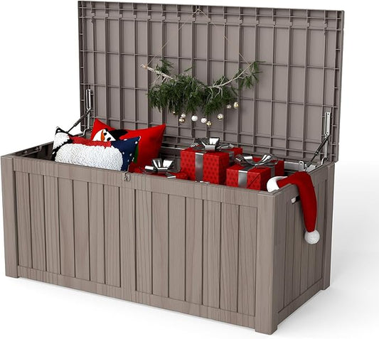 200 Gallon Outdoor Storage Box Waterproof, Resin Deck Boxes with Lockable Lid & UV-Resistant for Patio, Pool, Garden Furniture Cushions & Accessories, Coffee