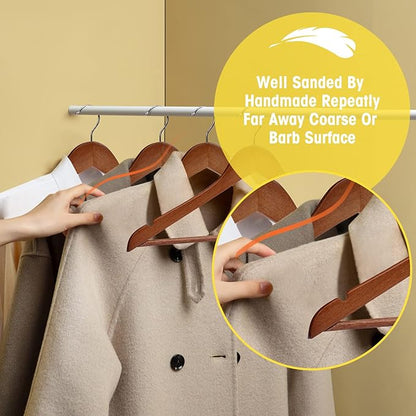 Wooden Hangers 10 Pack,Heavy Duty Wood Coat Hangers,with 360-degree Hook，Smooth Finish Wooden Clothes Hangers with Non Slip Pants Bar, Sturdy Clothes Hangers for Shirts,Suit（Walnut）