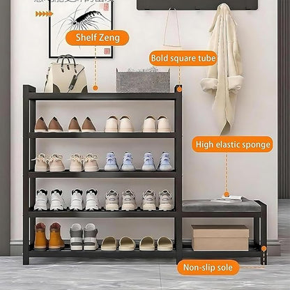 Shoe Rack for Closet, 5-Tier Adjustable Shoe Organizer, Long Shoe Shelf Storage for Sneaker and Boot Free Standing Shoe Rack for Entryway, Garage, Small Spaces, Dorm