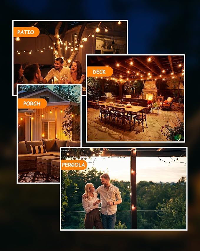 Svater Outdoor String Lights 50 FT, Patio LED Lights Outside with 26pcs Bulbs, Waterproof Shatterproof Hanging Globe Light Connectable for Bistro Cafe Backyard Balcony Warm White