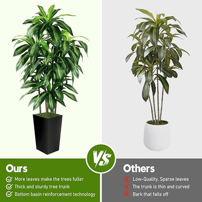 Artificial Dracaena Tree Indoor, 5FT Tall Fake Tree with Black Tall Planter, Artificial Trees Fake Yucca Potted Tree for Home Office Living Room Decor, Tall Artificial Plant for Housewarming