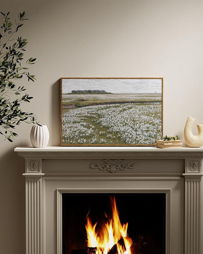 InSimSea Framed Canvas Wall Art Vintage Decor, Classical Grassland Paintings Large Wall Art, Meadow Full of Flowers Pictures for Living Room Farmhouse Bathroom Decor, 16"x24"