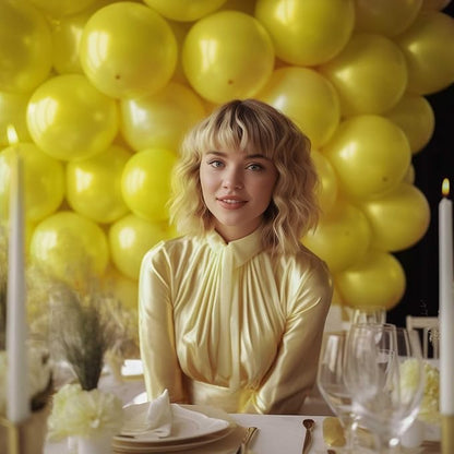 130PCS Yellow Balloons - Latex Helium Balloons with Ribbon, Assorted Sizes 18/12/10/5 Inch - Perfect for Birthday, Wedding, Graduation and More