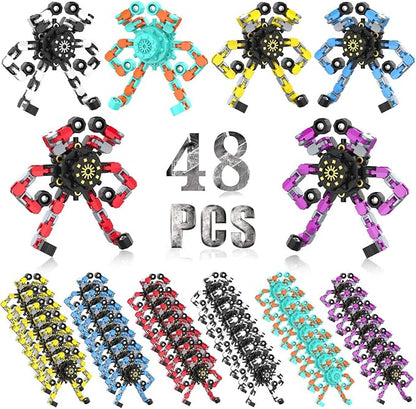 48PC Transformable Fidget Spinner for Kids,Deformable Chain DIY Robot Spinner Sensory Toy, Stress Relief Fingertip Gyros Fidget Toys Birthday Party Favors for Kids Gifts