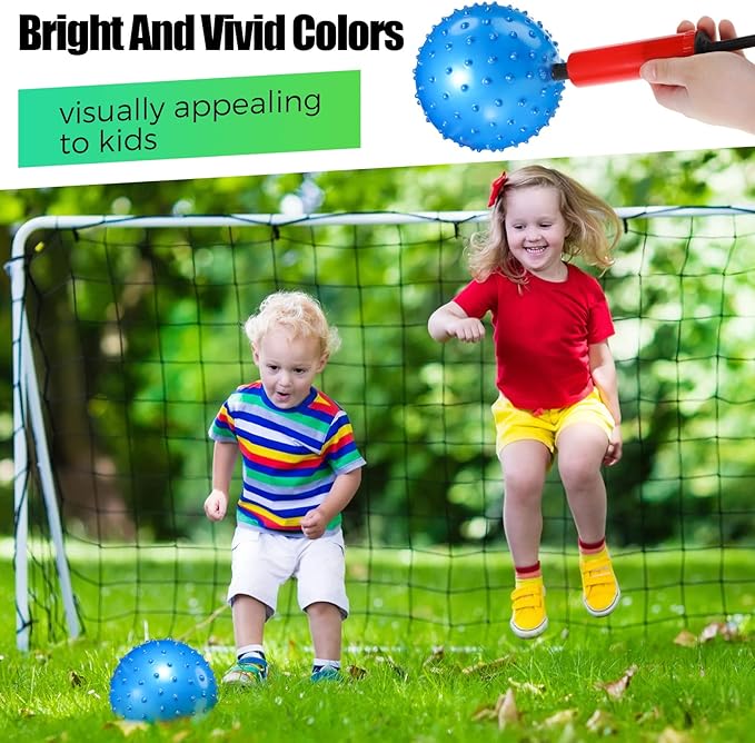 Jerify 64 Pieces 6.3 Inch Knobby Balls for Kids Sensory Balls with Air Pump Small Inflatable Bouncy Soft Spiky Toddler Bounce Party Favors Summer Beach Pool Baby Massage Stress Play Set, 5 Colors