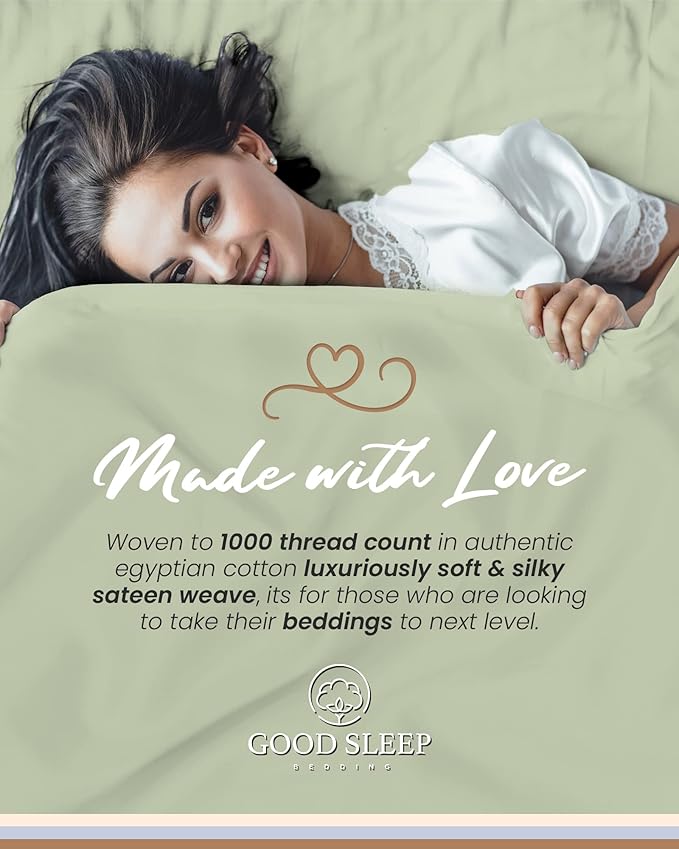 Good Sleep Bedding Twin XL Sheet - 1000 Thread Count, 100% Egyptian Cotton Sheets, 4Pc, Twin XL Sheet Set, Cooling Bed Sheets, Sateen Wave, Luxury Twin XL Sheets College Dorm Fits 16" - Sage