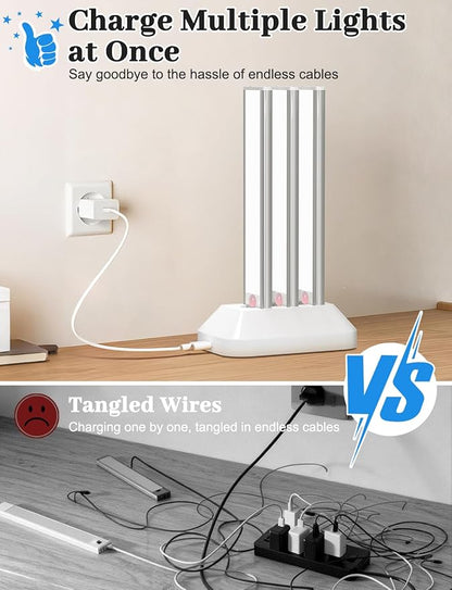 2000mAh Rechargeable Motion Sensor Light Indoor, Under Cabinet Lighting with Charging Station, 3 Color Tempers Dimmable Closet Lights Wireless, Magnetic Under Cabinet Lights for Kitchen, 6-Pack