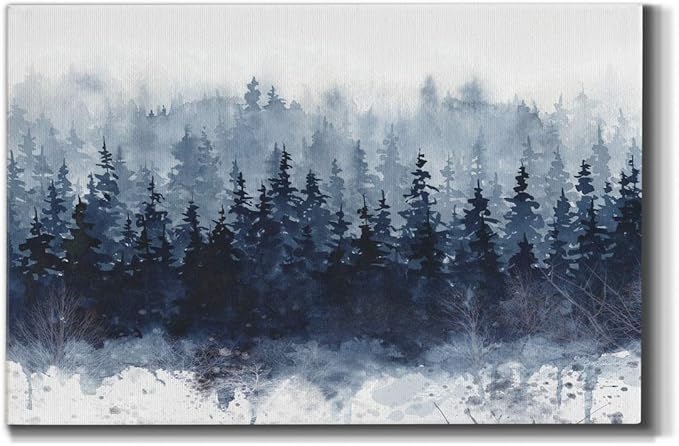 Wexford Home Decor Landscape Canvas Wall Art Abstract Floral Painting Modern Pictures Artwork Decoration for Living Room Kitchen Bathroom Office, Ready to Hang, indigo forest, 18x27