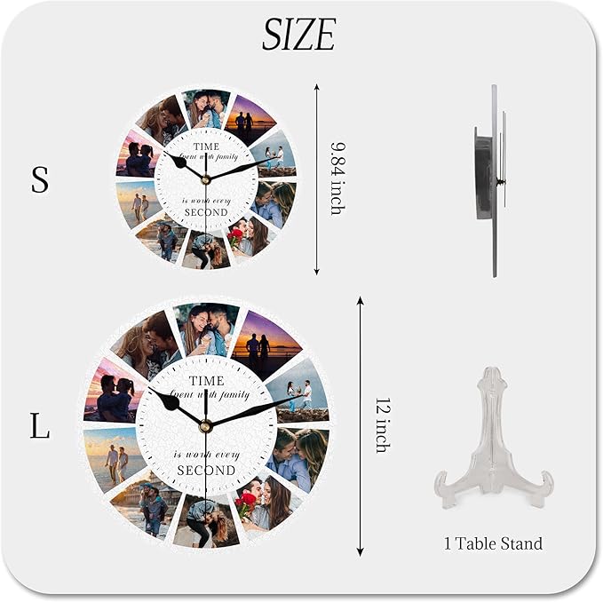 Personalized Photo Collage Wall Clock - 10 Picture Family Quote Clock, Custom Rustic Farmhouse Style for Home, Kitchen, Living Room, Silent Battery Powered, Gift for Christmas