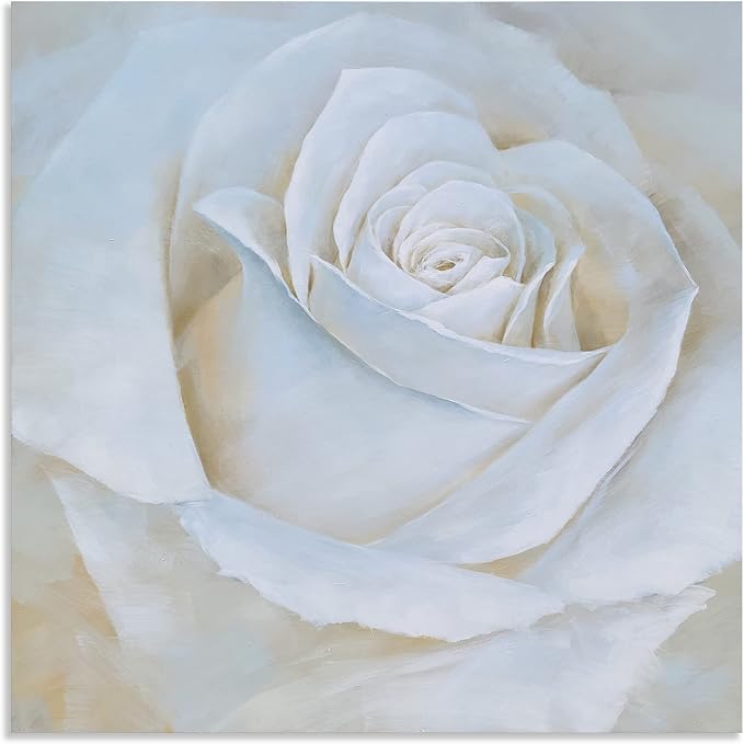 Yihui Arts White Rose Canvas Painting with Textured - Perfect for Bathroom, Bedroom, and Living Room Wall Decor