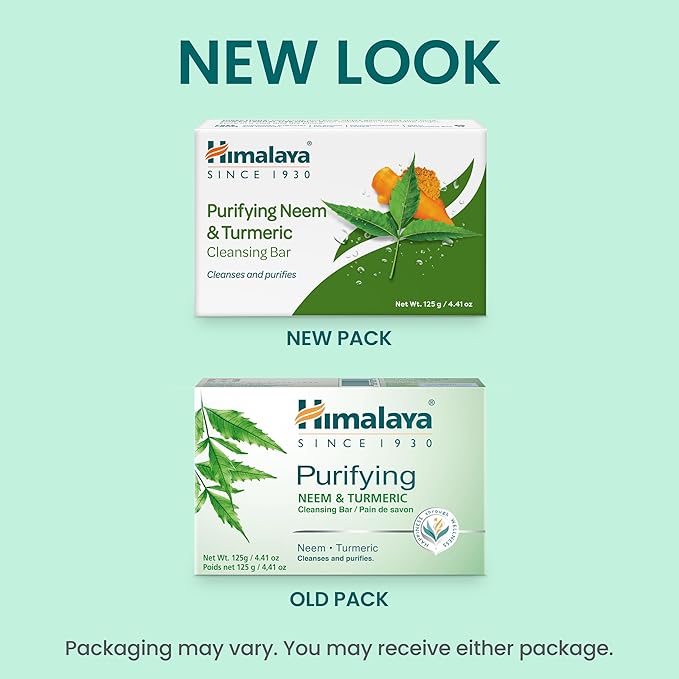 Himalaya Purifying Neem & Turmeric Cleansing Bar for Clean and Healthy Looking Skin, Free from Parabens, SLS and Phthalates, Gluten Free, Vegan, 125 g (4.41 oz), 6 Pack