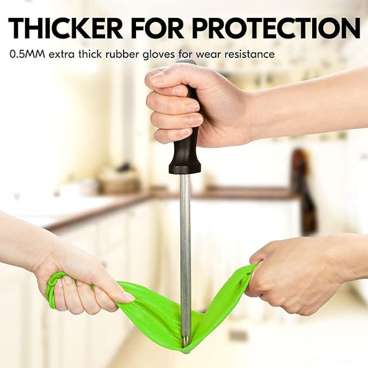 Vgo... 1-Pair Dishwashing Gloves, Reusable Household Gloves, Kitchen Gloves, Long Sleeve, Thick Latex, Cleaning, Washing, Working, Painting, Gardening, Pet Care (Size S,Green, RB2143)