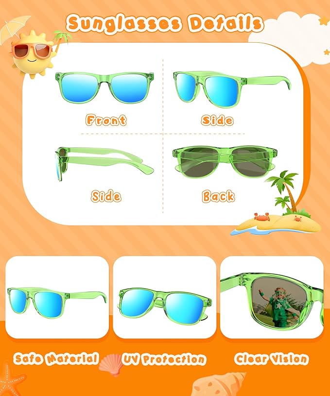 Sumsun Kids Sunglasses Bulk Party Favors, Boys Girls Sunglasses for Kids Age 3-8, UV400 Neon Glasses for Kid Pool Birthday