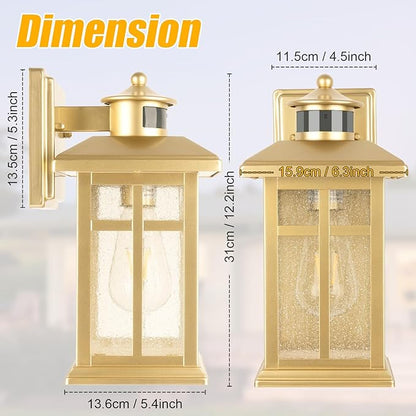 2-Pack Gold Exterior Motion Wall Sconces, Outdoor Waterproof Wall Light Fixtures Wall Mount, Dusk to Dawn Outside Lights for House with E26 Socket, Outside Lighting for Doorway, Garden, Home