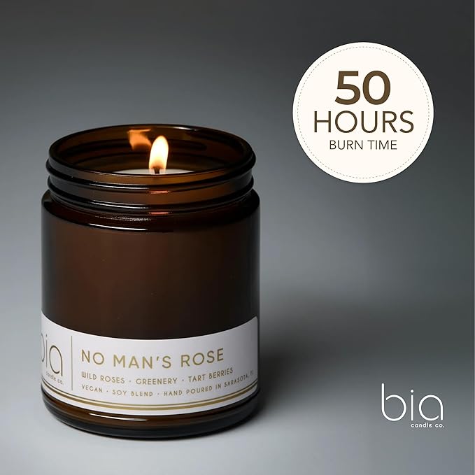 Bia Candle Co Soy Blend Candle, Fresh Green Rose with Tart Berries, Green Apple, Moss & Greenery – Clean Long Burn, Lead-Free Wick – No Man’s Rose Scent,7 oz