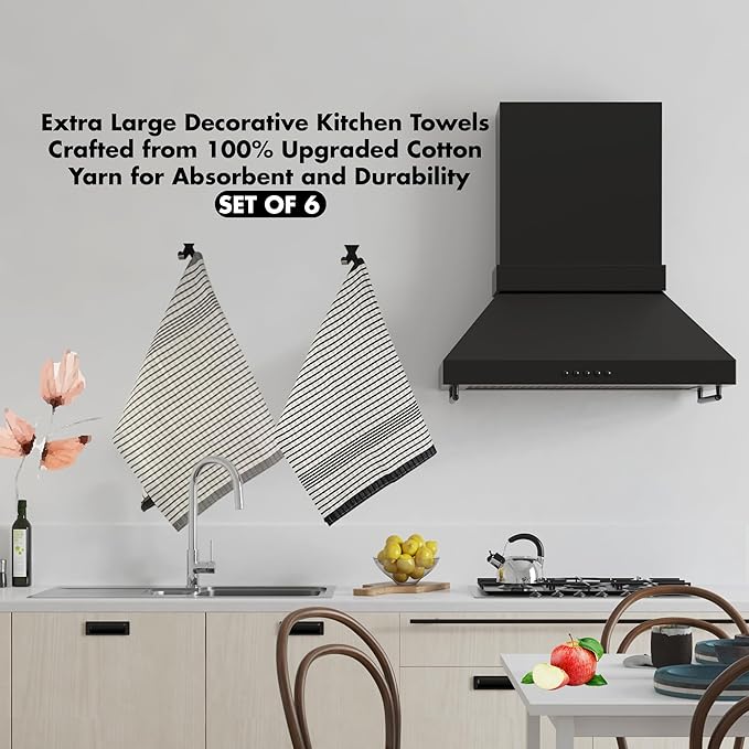 6 Pack Cotton Kitchen Towels – 29.5 x 19.5 Inches Grey & White Checkered Tea Towels, Absorbent Dish Cloths & Kitchen Drying Towels, Quick-Dry Hand Towels with Hanging Loop, Durable, Woven Design