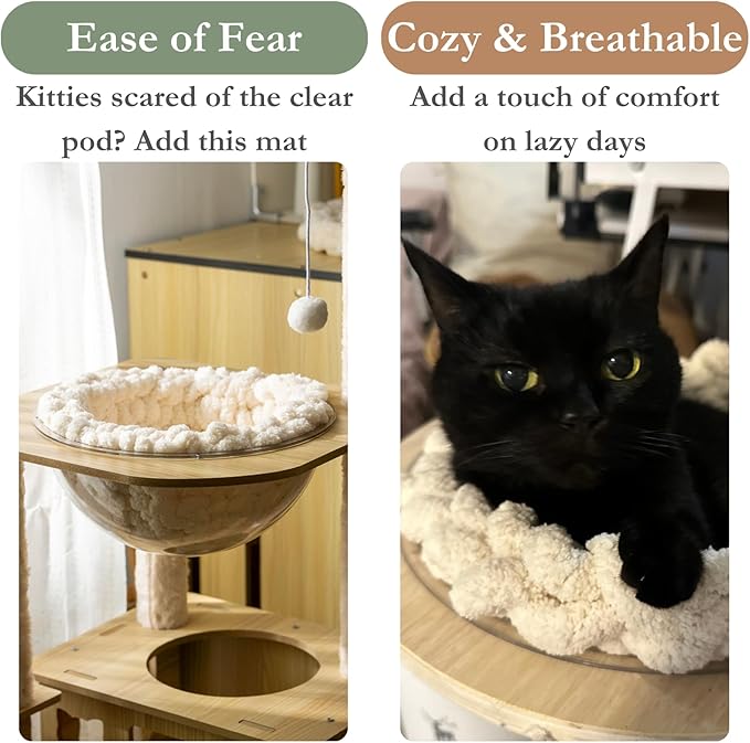Cat Knitted Bed Mat, Extra-Soft Washable Warm Round Pads Cushions for Indoor Kittens, Cat Trees Towers, Perfect for Kneading and Sleeping (Green,Large)