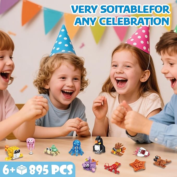 30 Packs Ocean Party Favors for Kids 895 PCS Mini Marine Animals Building Blocks for Goodie Bag Stuffers Bulk Classroom Prizes Easter Basket Birthday Party Favors for Boys Girls Ages 6-8-12