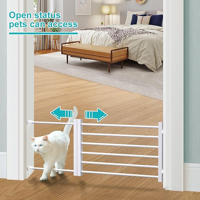 Maerd Short Dog Gates for Doorways,Dog Gate to Step Over,Retractable Puppy Gate for Stairs Indoor with Door,15.7Inch Doggy Gate,Silver and White Pet GATE (White, L)