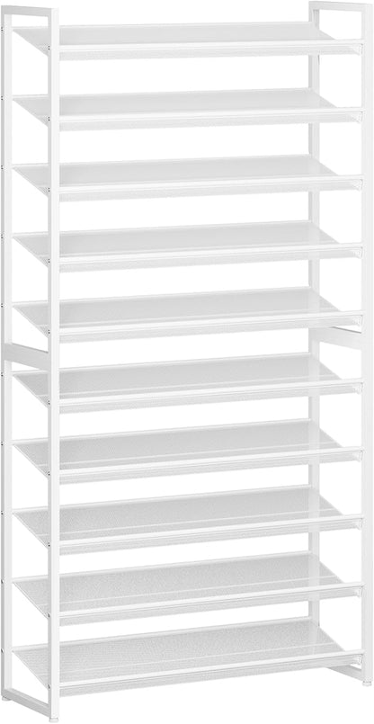 Shoe Rack,10 Tier Metal Shoe Organizer,Max Holds 50 Pairs,Heavy Duty Shoes Shelf for Garage, Entryway, Closet,White