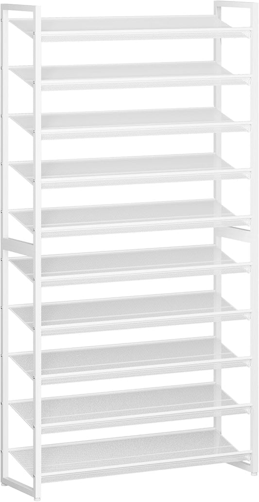 Shoe Rack,10 Tier Metal Shoe Organizer,Max Holds 50 Pairs,Heavy Duty Shoes Shelf for Garage, Entryway, Closet,White