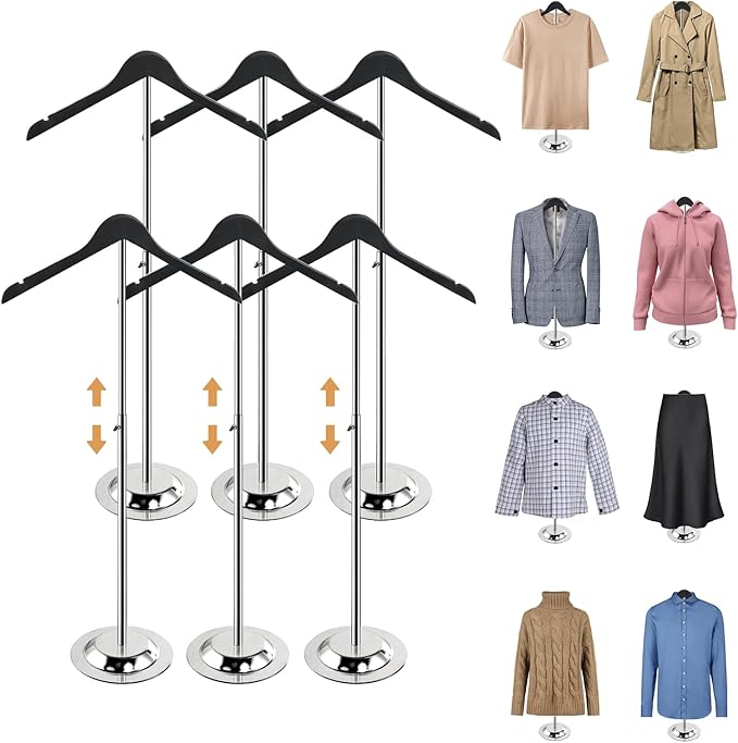 20-35 Inch Height Adjustable Shirt Display Stand, T Shirt Display Stand for Vendors, Shirt Rack for Clothing Dress Garment Coat Retail (Wooden-black, 6 Pcs)