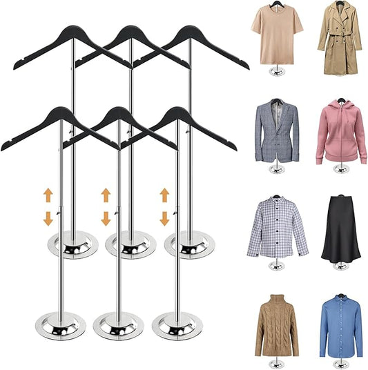 20-35 Inch Height Adjustable Shirt Display Stand, T Shirt Display Stand for Vendors, Shirt Rack for Clothing Dress Garment Coat Retail (Wooden-black, 6 Pcs)