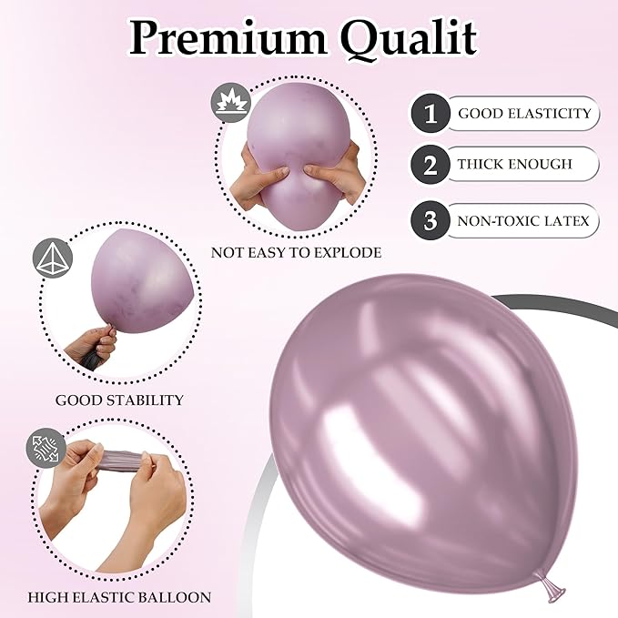 130PCS Metallic Pink Balloons, Latex Balloon Different Sizes 18/12/10/5 Inch, Helium Balloons with Ribbon, Party Balloon for Birthday Wedding Graduation Anniversary Baby Shower Decoration