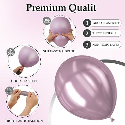 130PCS Metallic Pink Balloons, Latex Balloon Different Sizes 18/12/10/5 Inch, Helium Balloons with Ribbon, Party Balloon for Birthday Wedding Graduation Anniversary Baby Shower Decoration