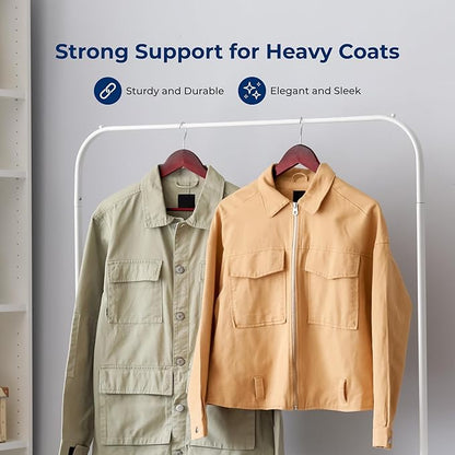 SereneLife 60-Pack Wooden Hangers Cherry Finish – Heavy Duty Suit & Clothes Hangers with Non-Slip Notches, Pants Bar, 360° Swivel Chrome Hook, 10 lb Capacity, Space Saving Closet Organization