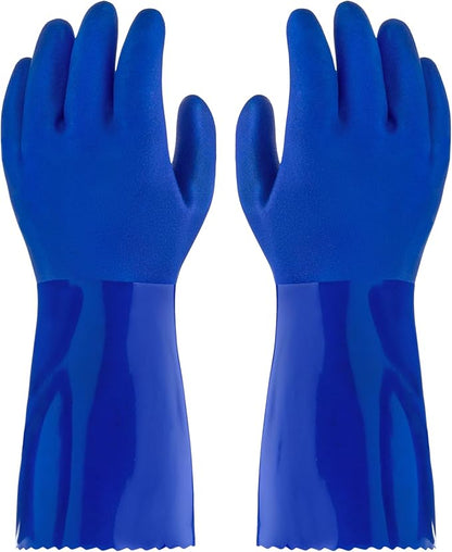 kitchen-star Ultimate Rubber Household PVC Gloves with Comfortable Cotton Lining, Anti-Slip surface, Kitchen Dishwashing, Extra Thickness, Kitchen Cleaning, Working, Painting, Pet Care (Large, Blue)
