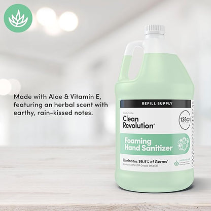 Clean Revolution Foaming Hand Sanitizer, 128 Fl. Oz Refill Supply Container | Eliminates 99.9% of Germs |Gentle & Aloe Enriched | 70% USP Medical Grade Ethanol, Medical Facility Compliant