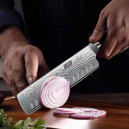 7 Inch Nakiri Knife, Japanese High Carbon Powder Steel Vegetable Cleaver Knife for Chopping, Razor Sharp Multipurpose Asian Chef Knife with Ergonomic Handle