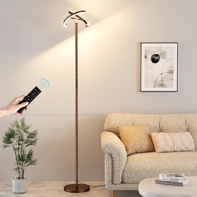 Floor Lamps for Living Room, 40W/2400LM LED Floor Lamp with Touch & Remote Control, 70" Tall Standing Lamp Stepless Dimmable, Modern Torchiere Corner Lamp for Bedroom, Office - Brown