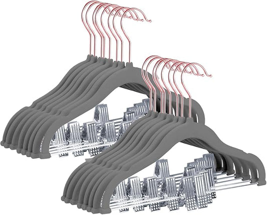 Stormix Baby Hangers - 24 Pack Non-Slip Kids Hangers with Clips, Heavy-Duty for Shirts, Pants, Skirts, Dresses, Jackets, Coats - Rose Gold Hooks