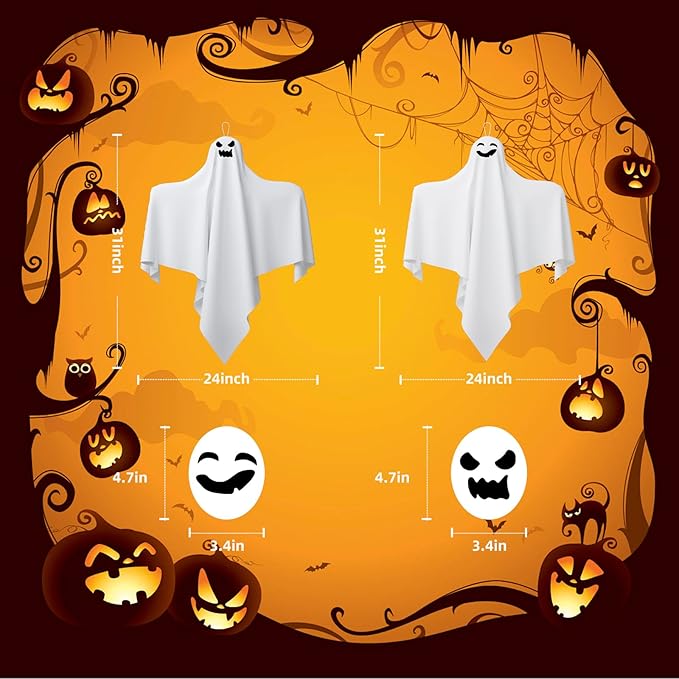 31 Inch Halloween Hanging Ghosts Decoration Outdoor Indoor, Cute Flying White Ghost Decor for Home Halloween Party, Porch, Yard, Garden, Spooky Stuff Props (2 PCS Ghost)