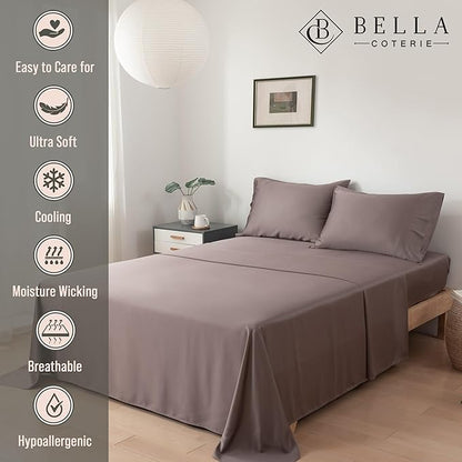 Bella Coterie Luxury Bamboo Viscose Full Size Sheet Set | 100% Organically Grown | Ultra Soft | Cooling for Hot Sleepers | 18" Deep Pocket [Mocha]