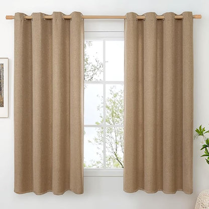 BGment Camel Linen Curtains 68 Inch Length 2 Panels Set for Living Room, Farmhouse Window Drapes Textured Light Filtering with Grommet No See Through for Bedroom, 52 X 68 Inch