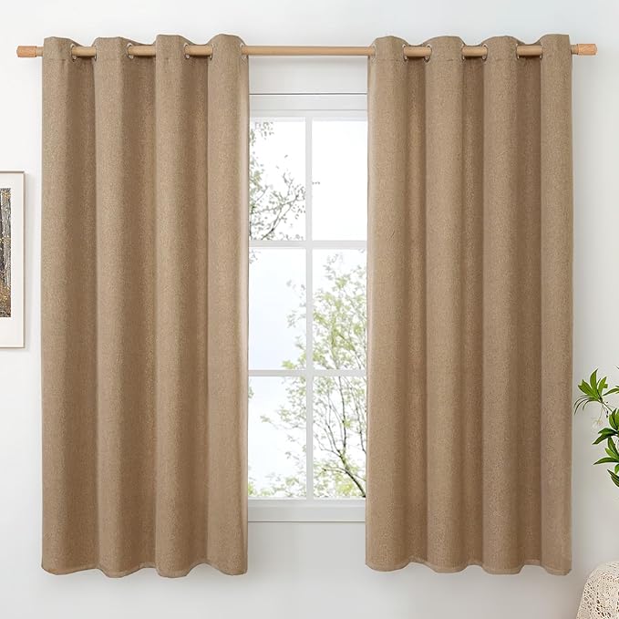 BGment Camel Linen Curtains for Living Room 78 Inch Length, Thick Country Rustic Window Drapes Burlap Textured Semi Sheer Light Filtering for Bedroom Privacy Decor, 2 Panels Set, Each 52 Inch Wide