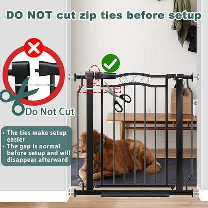 Fairy Baby 29.5"-53.1" Extra Wide Baby Gate for Doorways, No Drill Baby Gate for Stairs Hallway, Pressure Mounted Safety Child Gate Pet Barrier, Walk Thru Auto Close Metal Dog Gate Indoor, Black